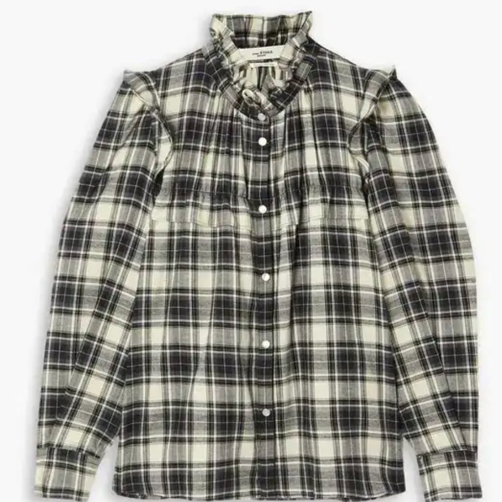 Isabel Marant Etoile idety ruffled checked cotton-twill blouse